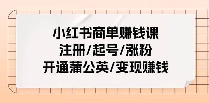 小红书商单赚钱课：注册/起号/涨粉/开通蒲公英/变现赚钱（25节课）-搜易资源网