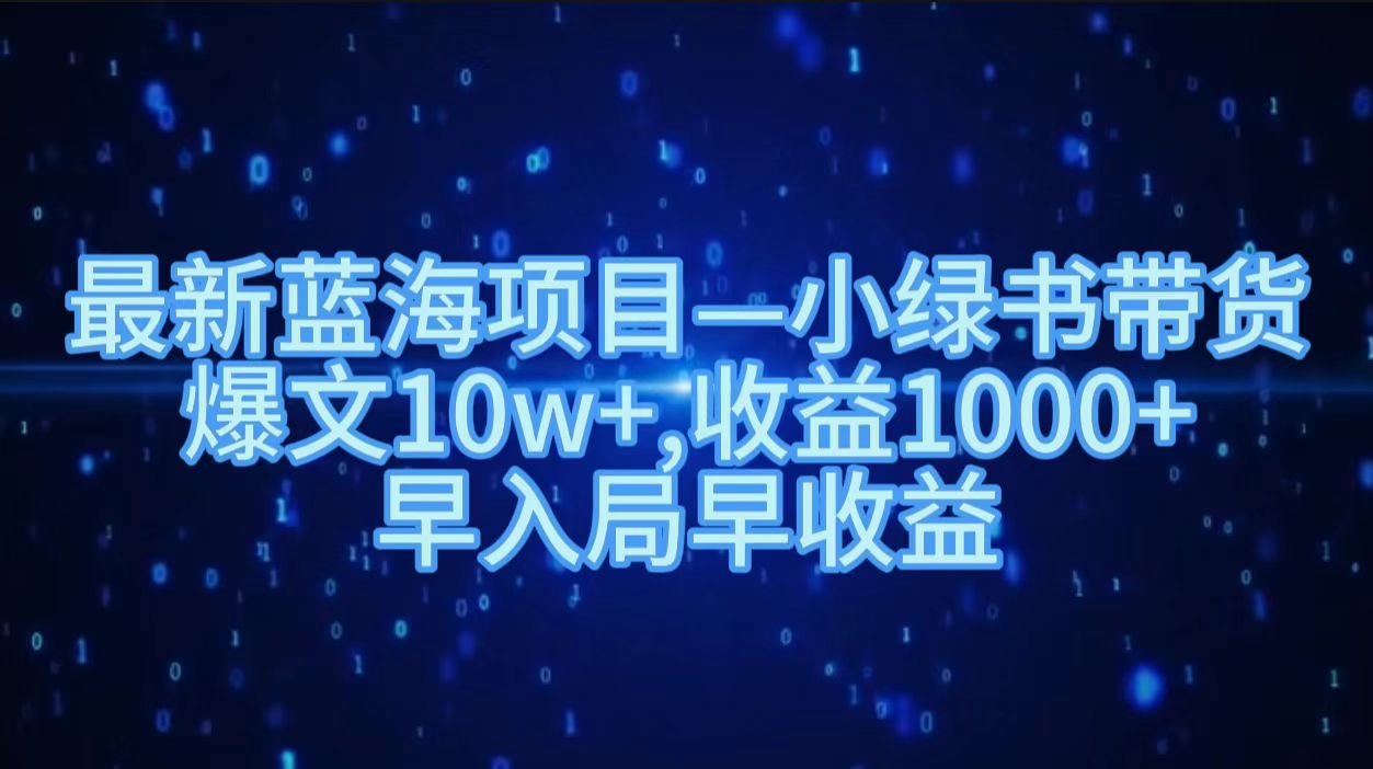 最新蓝海项目小绿书带货，爆文10w＋，收益1000＋，早入局早获益！！-搜易资源网