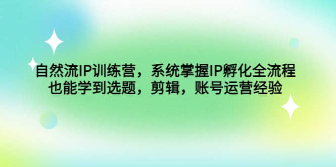 自然流IP训练营，系统掌握IP孵化全流程，也能学到选题，剪辑，账号运营经验-搜易资源网