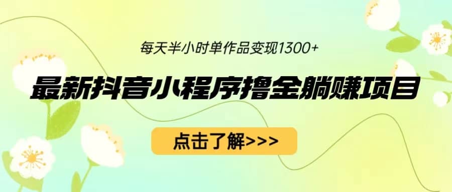 最新抖音小程序撸金躺赚项目，一部手机每天半小时，单个作品变现1300+-搜易资源网