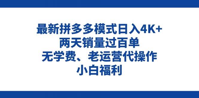 拼多多最新模式日入4K+两天销量过百单，无学费、老运营代操作、小白福利-搜易资源网