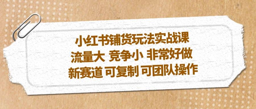 小红书铺货玩法实战课，流量大 竞争小 非常好做 新赛道 可复制 可团队操作-搜易资源网
