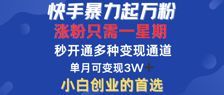 快手暴力起万粉,涨粉只需一星期!多种变现模式-百盟网