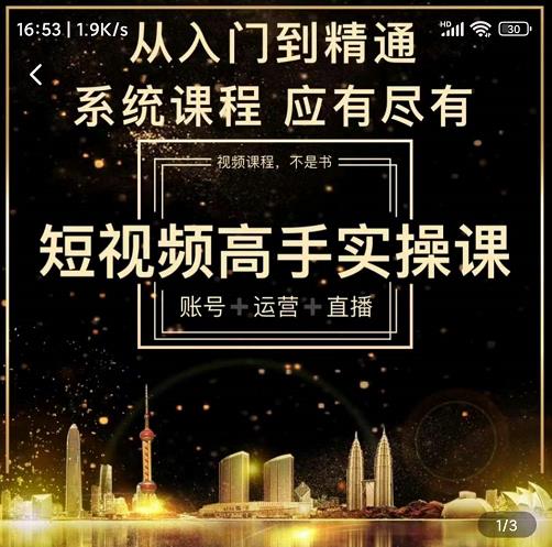 短视频高手实操课：账号+运营+直播，从入门到精通，系统课程，应有尽-搜易资源网