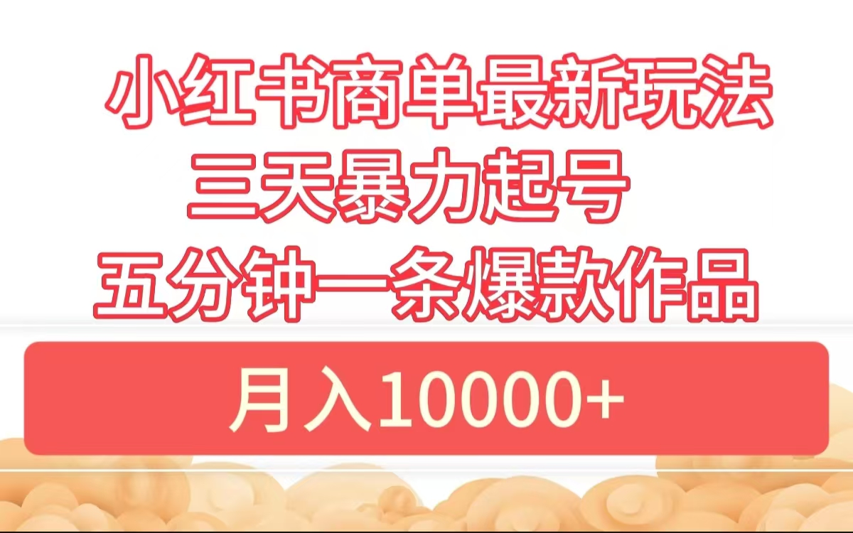小红书商单最新玩法 3天暴力起号 5分钟一条爆款作品 月入10000+-搜易资源网