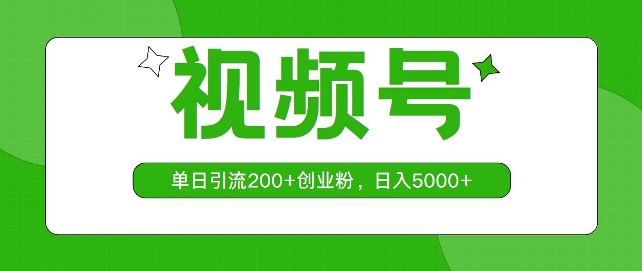 视频号，单日引流200+创业粉，日入5000+-搜易资源网