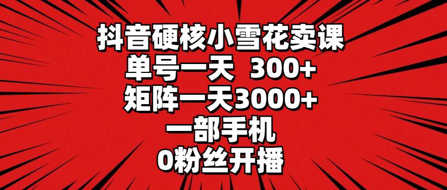 抖音硬核小雪花卖课，单号一天300+，矩阵一天3000+，一部手机0粉丝开播-搜易资源网