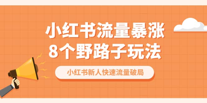 小红书流量-暴涨8个野路子玩法：小红书新人快速流量破局（8节课）-搜易资源网