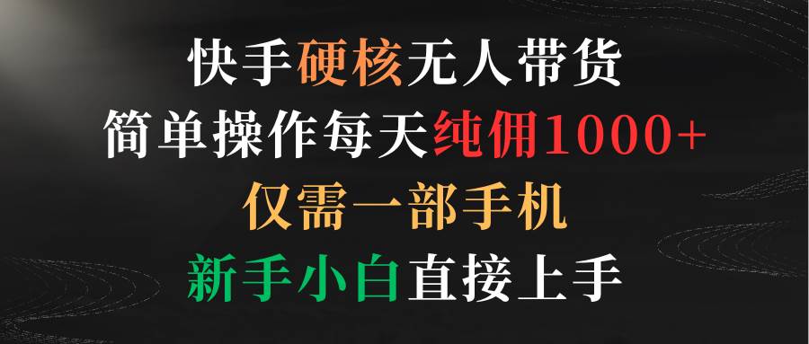 快手硬核无人带货，简单操作每天纯佣1000+,仅需一部手机，新手小白直接上手-搜易资源网