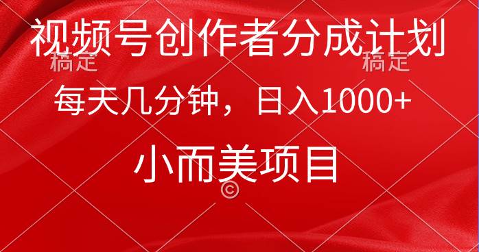 视频号创作者分成计划，每天几分钟，收入1000+，小而美项目-搜易资源网