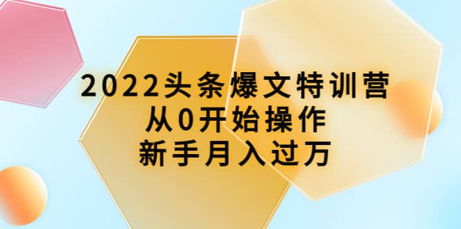 2022头条爆文特训营：从0开始操作，新手月入过万（16节课时）-搜易资源网