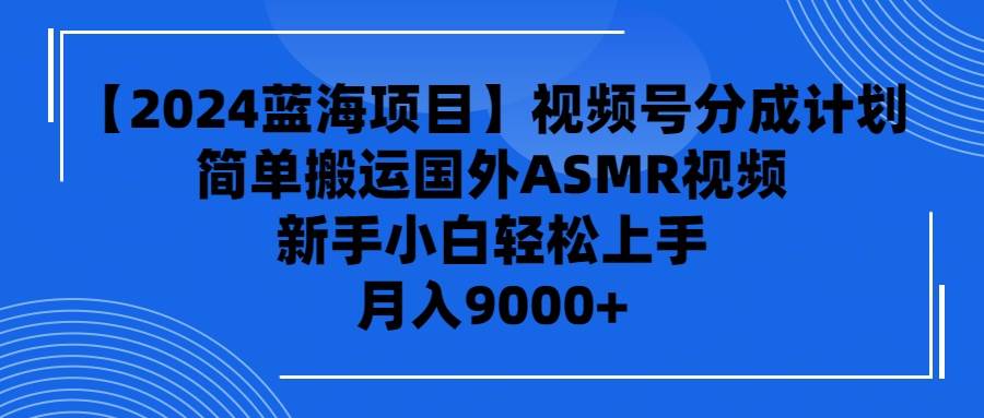 【2024蓝海项目】视频号分成计划，无脑搬运国外ASMR视频，新手小白轻松…-搜易资源网