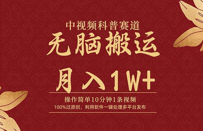 中视频科普赛道，10分钟1条视频，条条爆款，100%过原创，无脑搬运月入1W+-搜易资源网