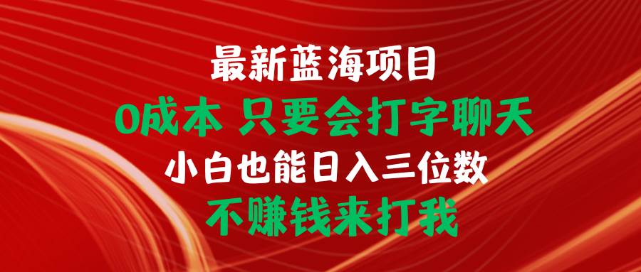 最新蓝海项目 0成本 只要会打字聊天 小白也能日入三位数 不赚钱来打我-搜易资源网