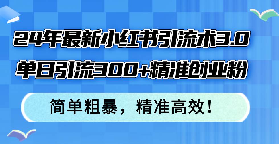 24年最新小红书引流术3.0，单日引流300+精准创业粉，简单粗暴，精准高效！-搜易资源网