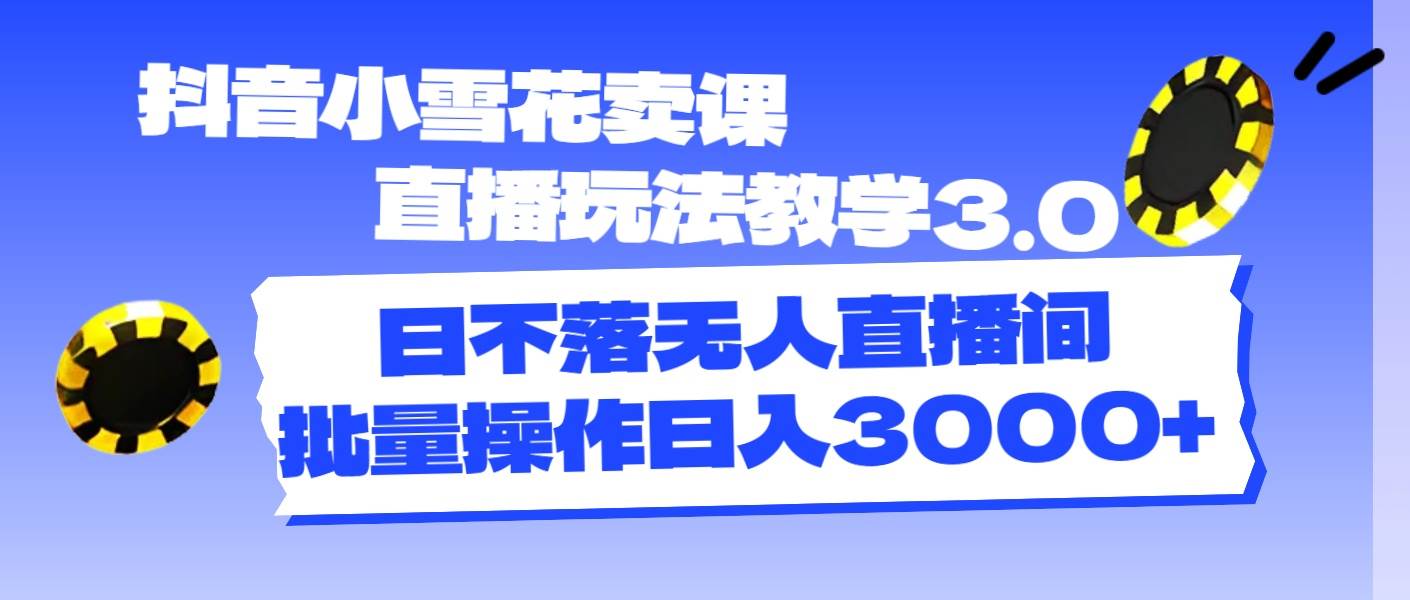 抖音小雪花卖课直播玩法教学3.0，日不落无人直播间，批量操作日入3000+-搜易资源网