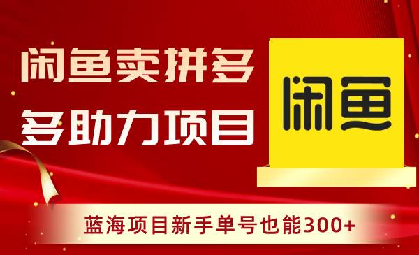 闲鱼卖拼多多助力项目，蓝海项目新手单号也能300+-搜易资源网
