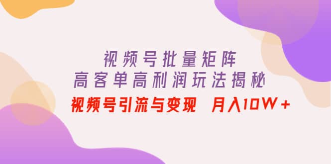 视频号批量矩阵的高客单高利润玩法揭秘-搜易资源网