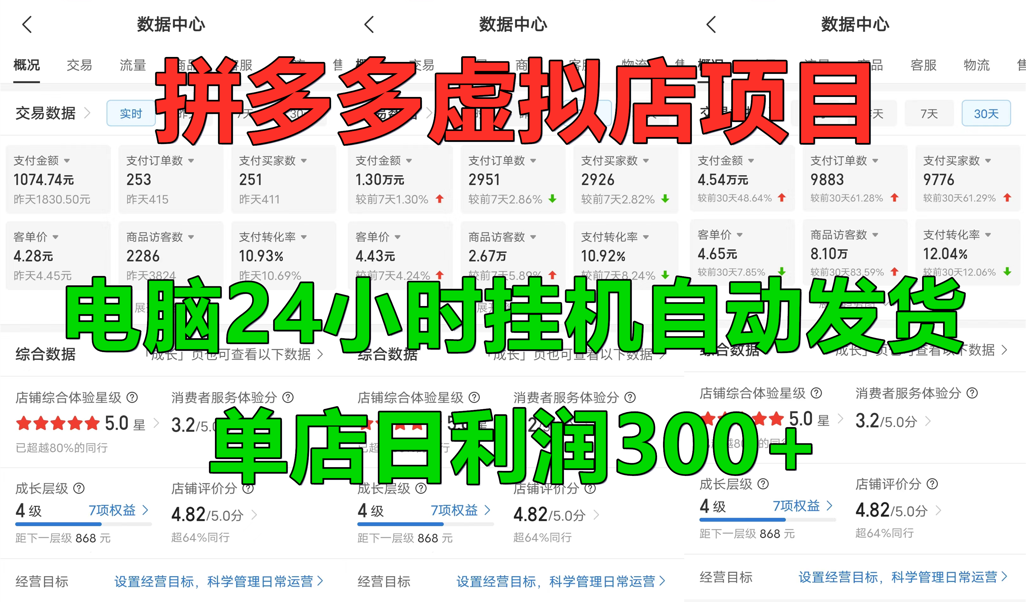 拼多多虚拟店项目，电脑挂机自动发货，单店日利润300+，可放大操作-搜易资源网