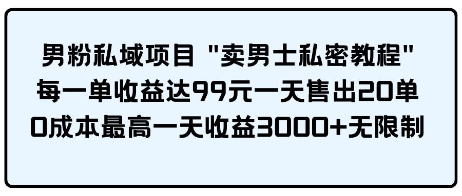 男粉私域项目 卖男士私密教程 每一单收益达99元一天售出20单-搜易资源网