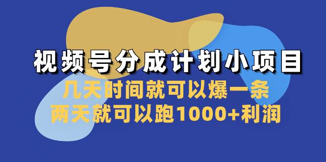 视频号分成计划小项目：几天时间就可以爆一条，两天就可以跑1000+利润-搜易资源网