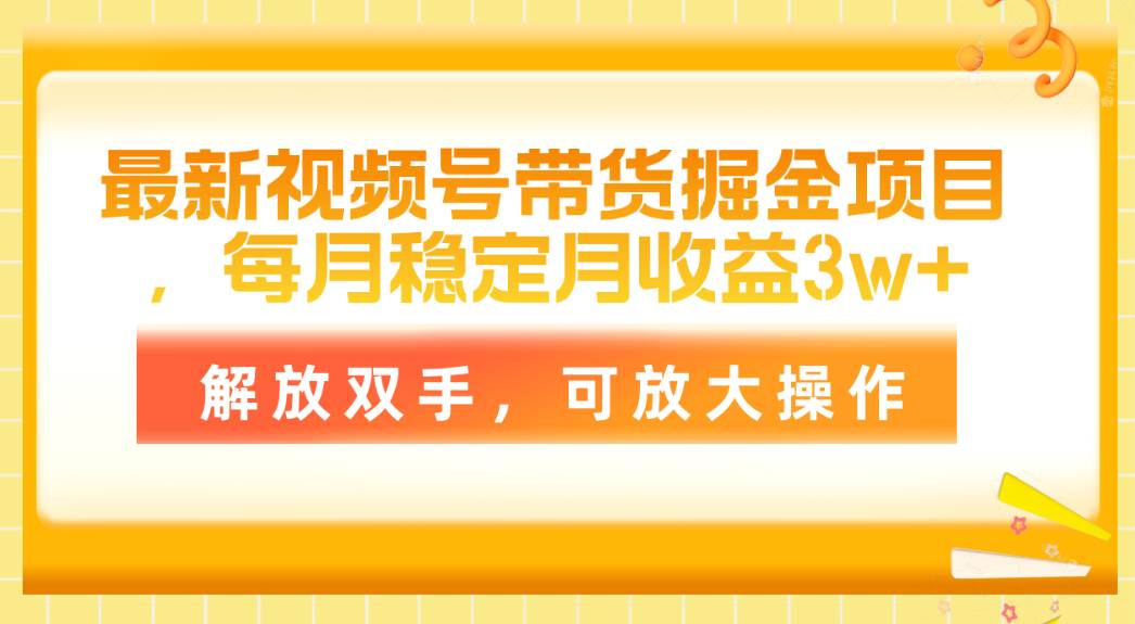 最新视频号带货掘金项目，每月稳定月收益3w+，解放双手，可放大操作-搜易资源网