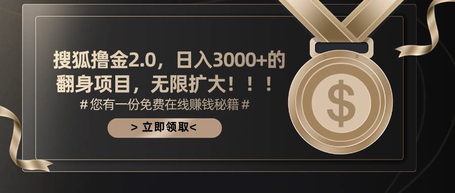 搜狐撸金2.0日入3000+，可无限扩大的翻身项目-搜易资源网