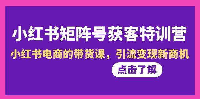 小红书-矩阵号获客特训营-第10期，小红书电商的带货课，引流变现新商机-搜易资源网