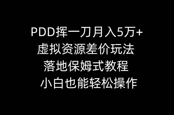 PDD挥一刀月入5万+，虚拟资源差价玩法，落地保姆式教程，小白也能轻松操作-搜易资源网