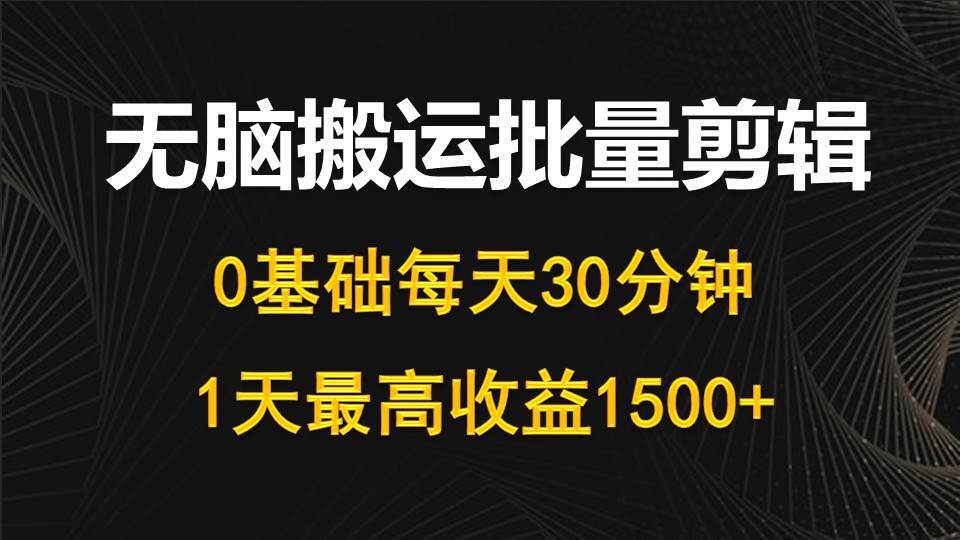 每天30分钟，0基础无脑搬运批量剪辑，1天最高收益1500+-搜易资源网