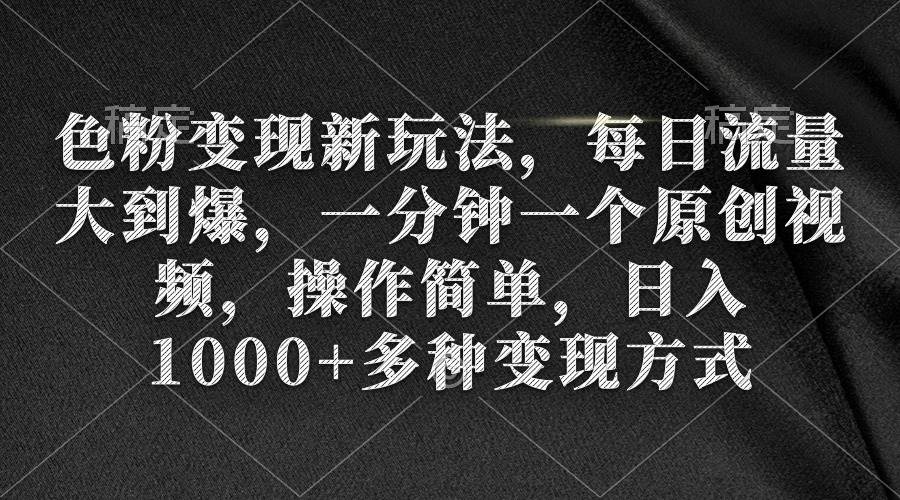 色粉变现新玩法，每日流量大到爆，一分钟一个原创视频，操作简单，日入1000+-搜易资源网
