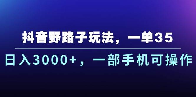 抖音野路子玩法，一单35.日入3000+，一部手机可操作-搜易资源网