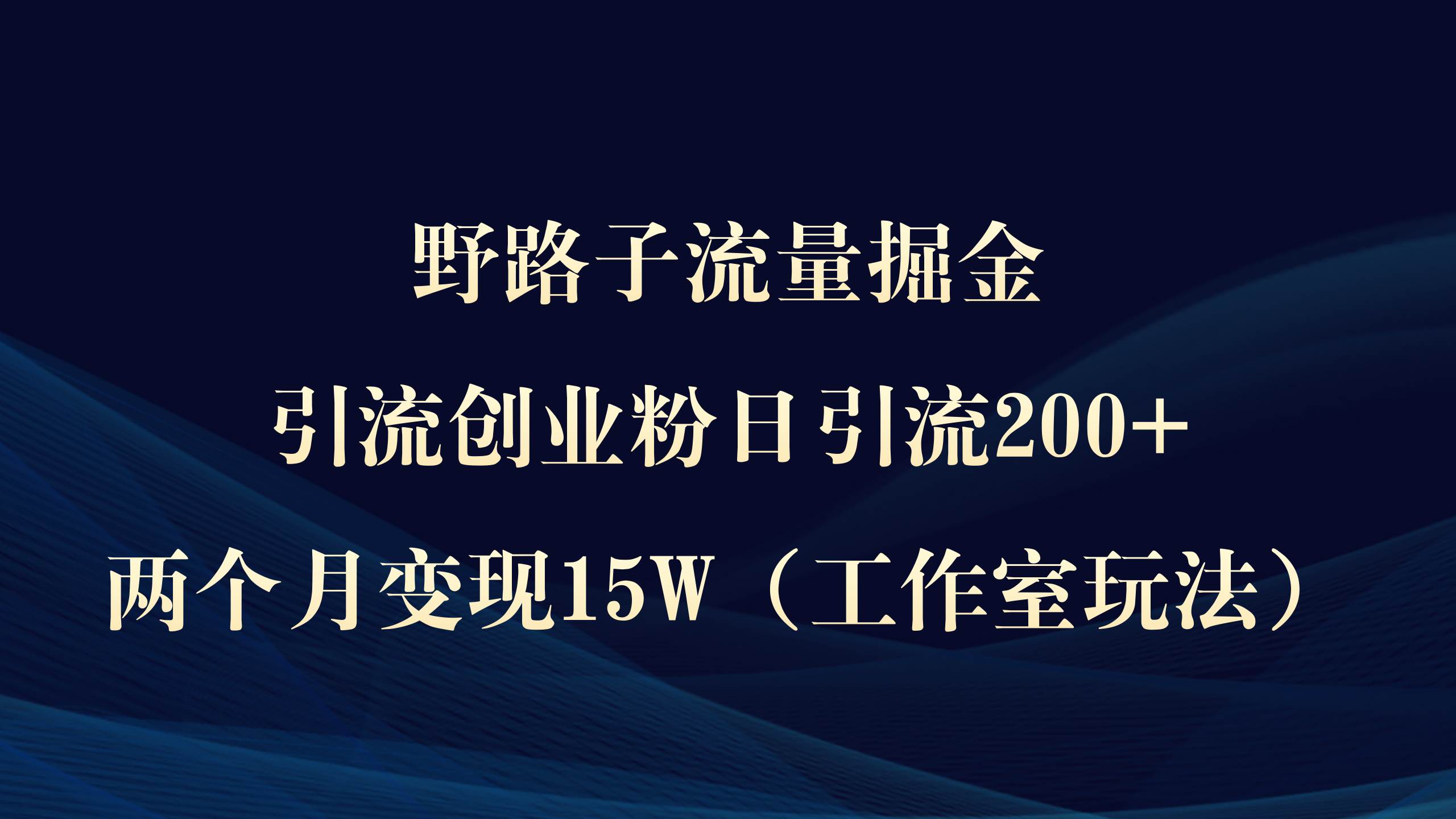 野路子流量掘金，引流创业粉日引流200+，两个月变现15W（工作室玩法））-搜易资源网