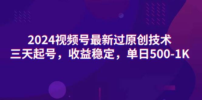 2024视频号最新过原创技术，三天起号，收益稳定，单日500-1K-搜易资源网