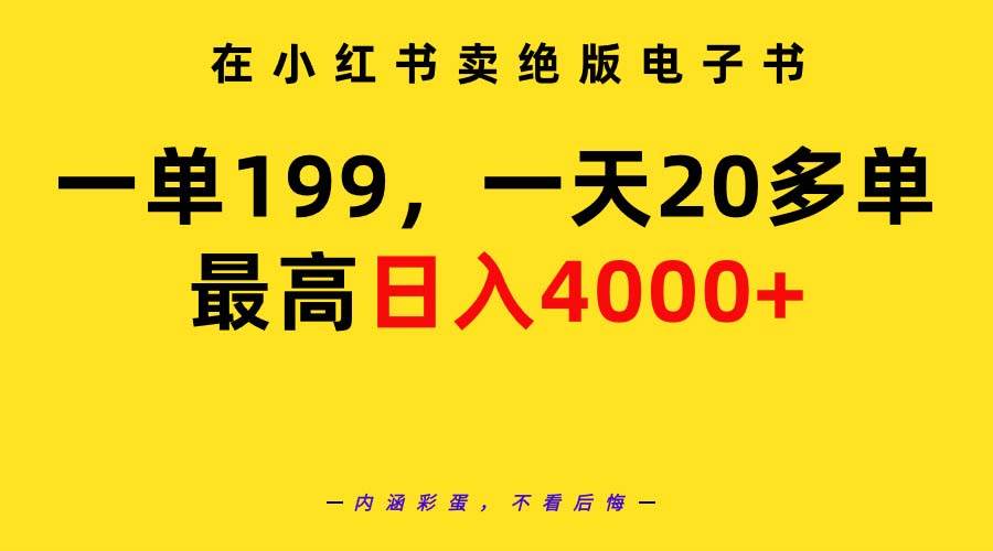 在小红书卖绝版电子书，一单199 一天最多搞20多单，最高日入4000+教程+资料-搜易资源网
