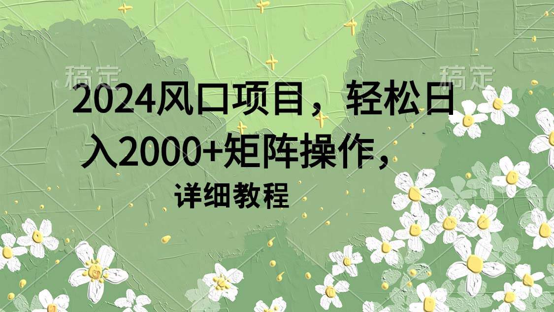 2024风口项目，轻松日入2000+矩阵操作，详细教程-搜易资源网