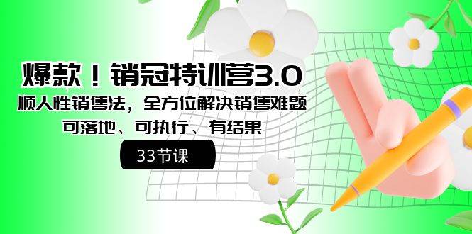 爆款！销冠特训营3.0之顺人性销售法，全方位解决销售难题、可落地、可执行、有结果-搜易资源网