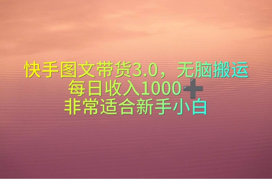 快手图文带货3.0，无脑搬运，每日收入1000＋，非常适合新手小白-搜易资源网