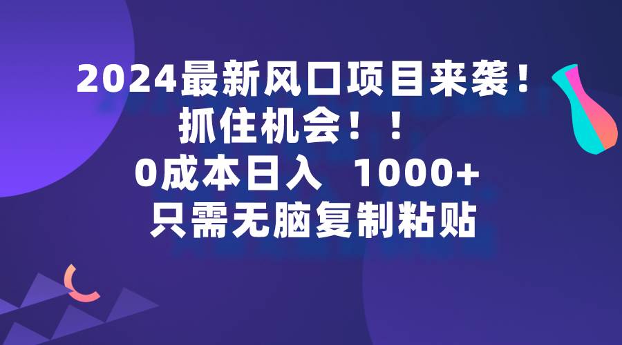 2024最新风口项目来袭，抓住机会，0成本一部手机日入1000+，只需无脑复…-搜易资源网