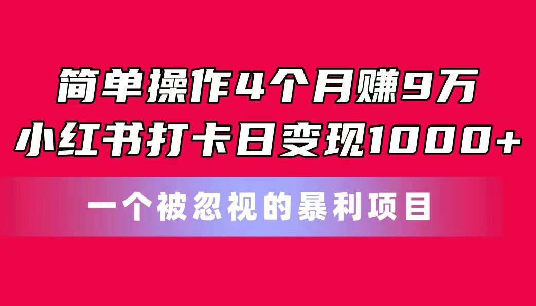 简单操作4个月赚9万！小红书打卡日变现1000+！一个被忽视的暴力项目-搜易资源网