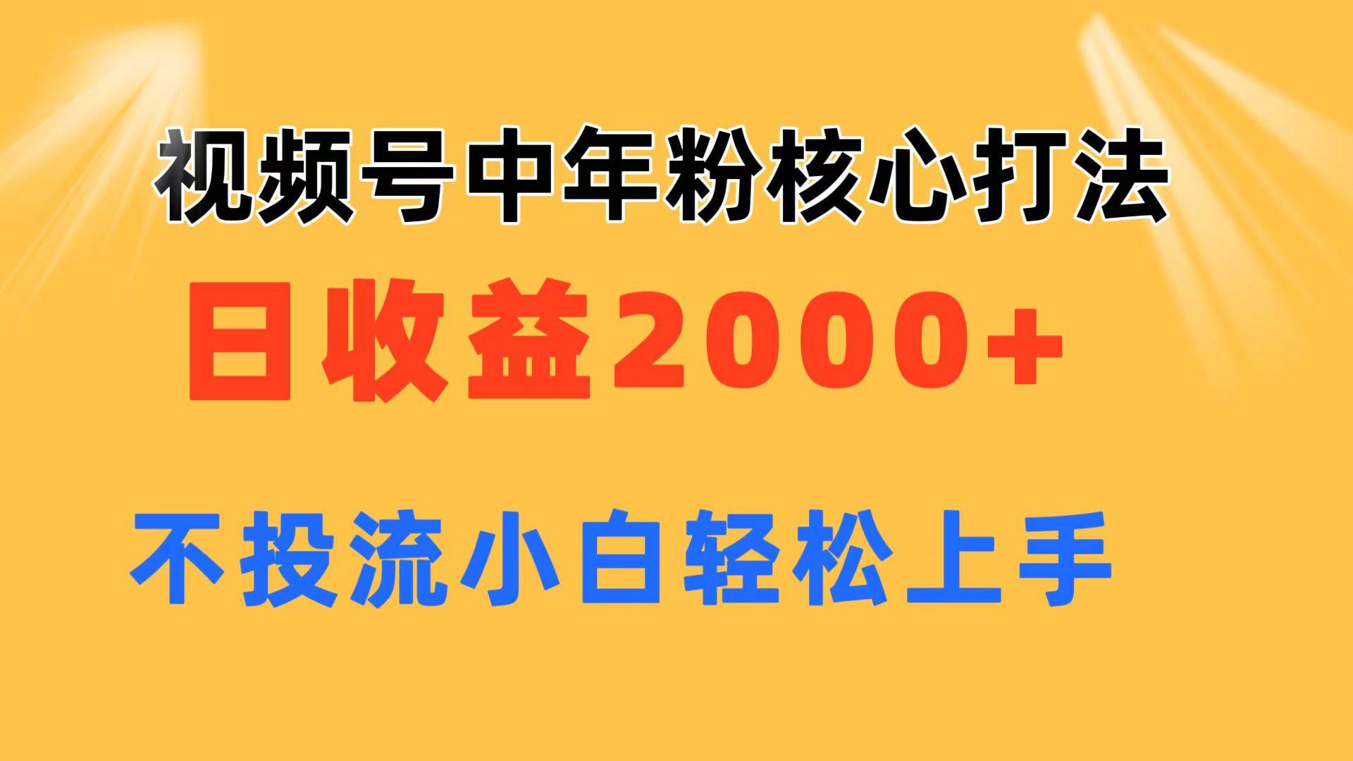 视频号中年粉核心玩法 日收益2000+ 不投流小白轻松上手-搜易资源网