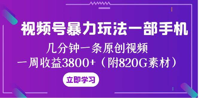 视频号暴力玩法一部手机 几分钟一条原创视频 一周收益3800+（附820G素材）-搜易资源网