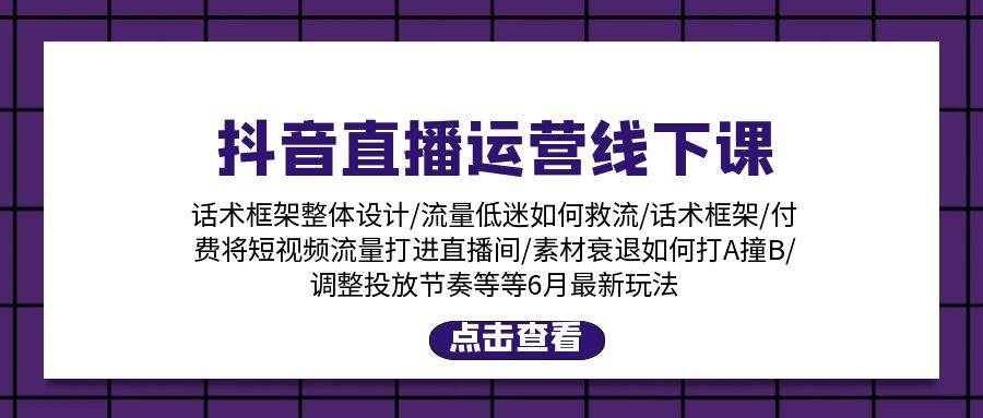 抖音直播运营线下课：话术框架/付费流量直播间/素材A撞B/等6月新玩法-搜易资源网