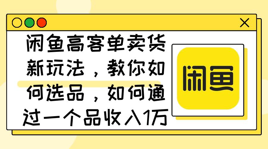 闲鱼高客单卖货新玩法，教你如何选品，如何通过一个品收入1万+-搜易资源网