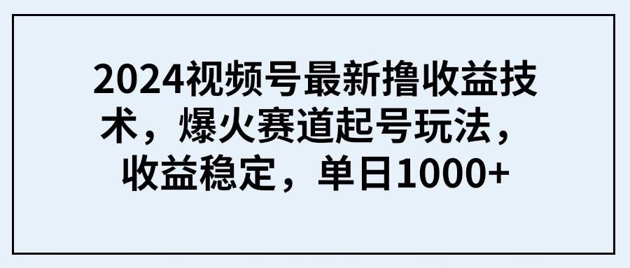 2024视频号最新撸收益技术，爆火赛道起号玩法，收益稳定，单日1000+-搜易资源网