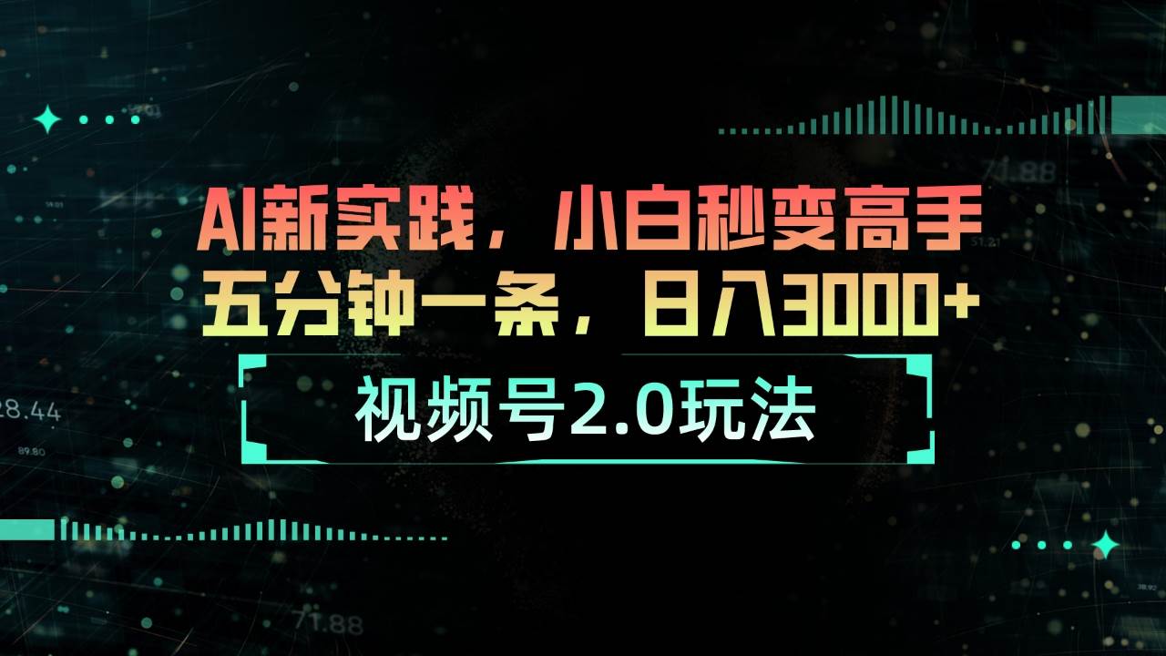 视频号2.0玩法 AI新实践，小白秒变高手五分钟一条，日入3000+-搜易资源网