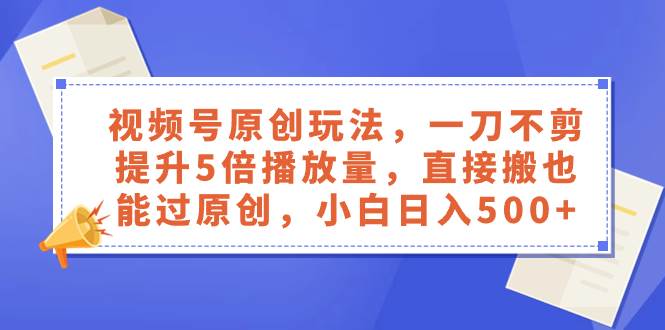 视频号原创玩法，一刀不剪提升5倍播放量，直接搬也能过原创，小白日入500+-搜易资源网