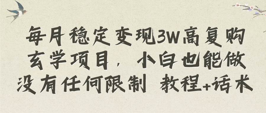 每月稳定变现3W高复购玄学项目，小白也能做没有任何限制 教程+话术-搜易资源网
