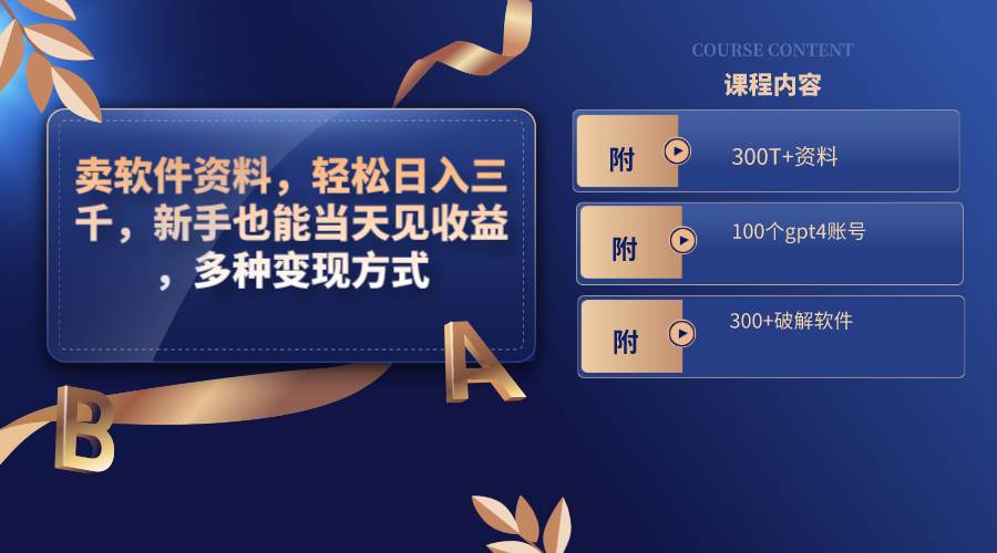 卖软件资料，轻松日入三千，新手也能当天见收益，多种变现方式，（附300T+资料，100个gpt4账号，300+破解软件）-搜易资源网