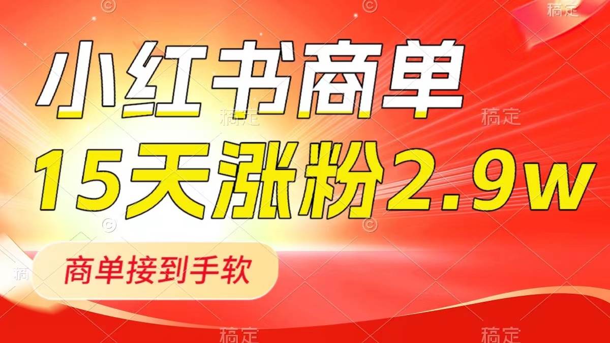 小红书商单最新玩法，新号15天2.9w粉，商单接到手软，1分钟一篇笔记-搜易资源网
